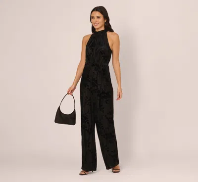 Adrianna Papell Sleeveless Floral Burnout Velvet Jumpsuit In Black In Blue