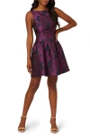 Adrianna Papell Sleeveless Floral Jacquard Drop Waist Cocktail Dress In Purple