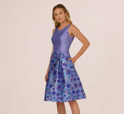 Adrianna Papell Sleeveless Floral Jacquard Fit And Flare Dress In Blue Multi