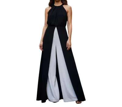 Adrianna Papell Sleeveless Jumpsuit In Black And White