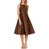 Adrianna Papell Sleeveless Mikado Fit & Flare Midi Dress In Brown