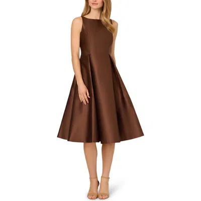 Adrianna Papell Sleeveless Mikado Fit & Flare Midi Dress In Brown