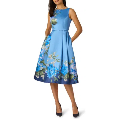 Adrianna Papell Sleeveless Mikado Fit & Flare Midi Dress In Blue