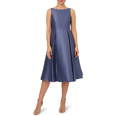 Adrianna Papell Boat-neck A-line Dress In Blue Frost