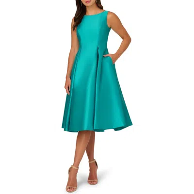 Adrianna Papell Sleeveless Mikado Fit & Flare Midi Dress In Green