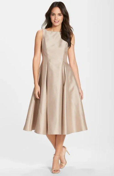 Adrianna Papell Sleeveless Mikado Fit & Flare Midi Dress In Gold
