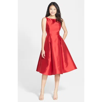 Adrianna Papell Sleeveless Mikado Fit & Flare Midi Dress In Red