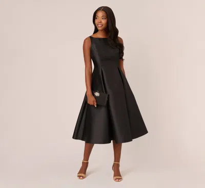 Adrianna Papell Sleeveless Mikado Fit And Flare Midi Dress With V-back In Black