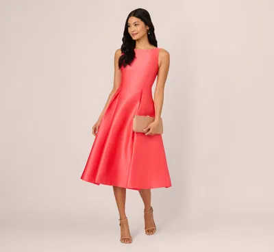 Adrianna Papell Sleeveless Mikado Fit And Flare Midi Dress With V-back In Desert Flower In Multi