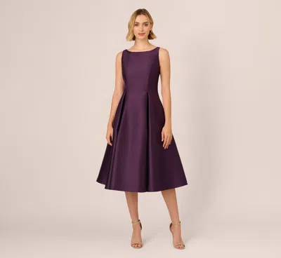 Adrianna Papell Sleeveless Mikado Fit And Flare Midi Dress With V-back In Luxe Plum In Purple