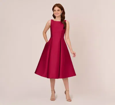 Adrianna Papell Sleeveless Mikado Fit And Flare Midi Dress With V-back In Red Plum