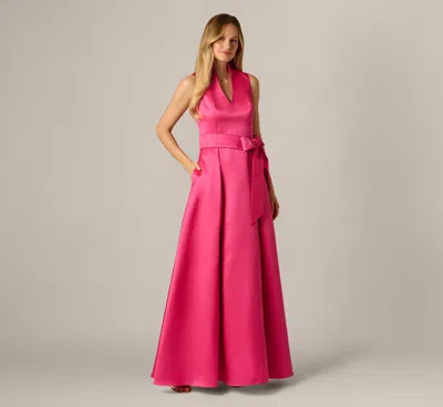 Adrianna Papell Sleeveless Queen Anne Tie Front Ballgown In Electric Pink In Multi