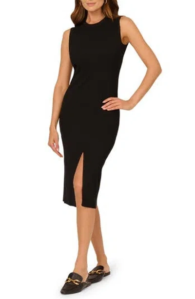 Adrianna Papell Sleeveless Ribbed Sweater Dress In Black