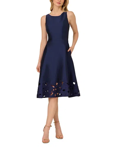 Adrianna Papell Sleeveless Taffeta Floral Cutwork Midi Dress In Light Navy In Blue