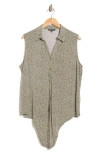Adrianna Papell Sleeveless Tie Front Button-up Top