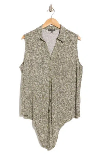 Adrianna Papell Sleeveless Tie Front Button-up Top