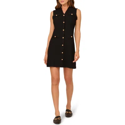 Adrianna Papell Sleeveless Waffle Knit Sweater Dress In Black