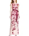 Adrianna Papell Floral Cascading Column Gown In Pink