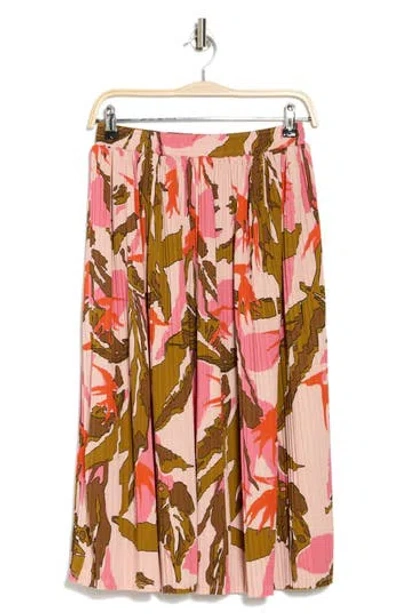 Adrianna Papell Slit Pleated Midi Skirt In Pale Mauve Botanic Flora