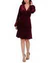 Adrianna Papell Metallic Velvet Cowl Back Dress In Red