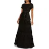 Adrianna Papell Soutache Floral Detail A-line Gown In Black