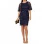 Adrianna Papell Sparkle Beaded Mesh Popover Dress In Navy In Blue