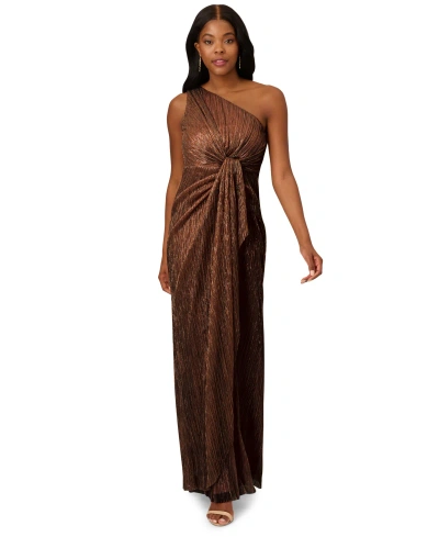 Adrianna Papell Stardust One-shoulder Gown In Copper