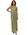 Adrianna Papell One-shoulder Evening Gown In Greenslate