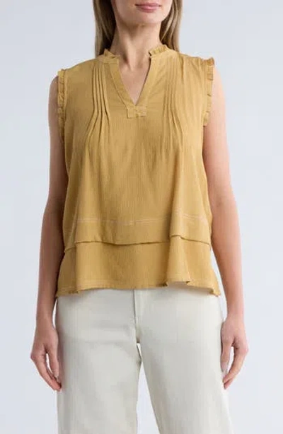 Adrianna Papell Stitched Tiered Tank In Golden Maize/ivory