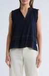 Adrianna Papell Stitched Tiered Tank In Blue