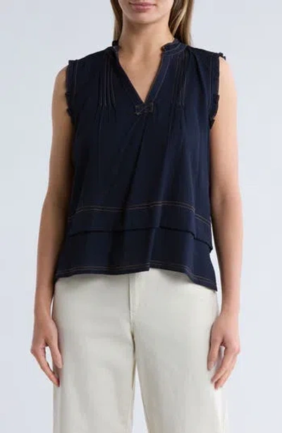 Adrianna Papell Stitched Tiered Tank In Navy/khaki