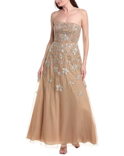 Adrianna Papell Strapless Floral Beaded Embroidery Gown In Taupe Pink In Multi