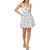 Adrianna Papell Stretch Cotton Balloon Dress In Ivory/blue Multi