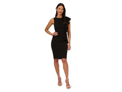Adrianna Papell Stretch Crepe Side Ruffle Cocktail Dress In Black