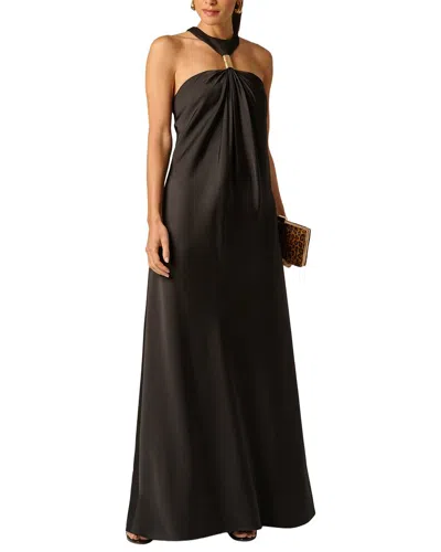 Adrianna Papell Stretch Satin Long Dress In Black