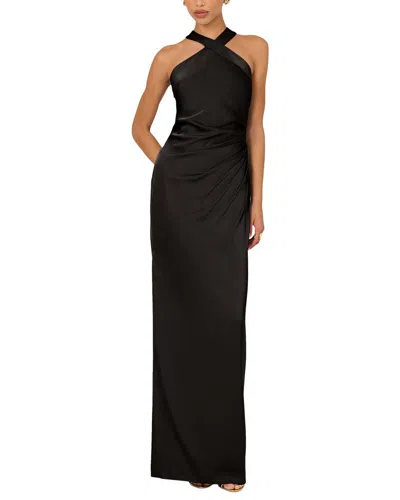 Adrianna Papell Stretch Satin Long Dress In Black