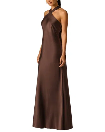 Adrianna Papell Stretch Satin Long Dress In Brown