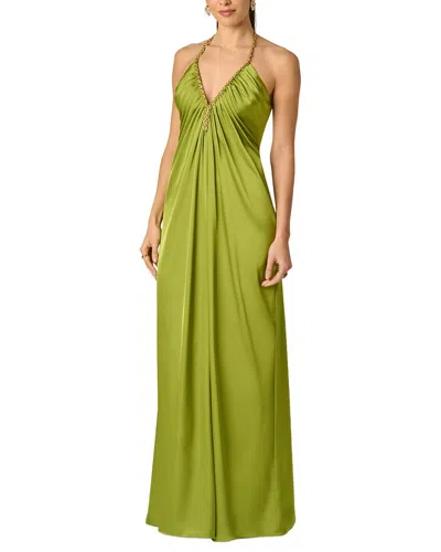 Adrianna Papell Stretch Satin Long Dress In Green