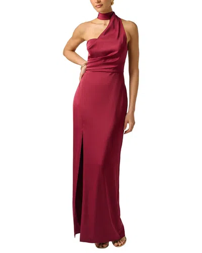 Adrianna Papell Stretch Satin Long Dress In Red