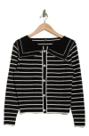 Adrianna Papell Stripe Bow Cardigan In Black/ivory