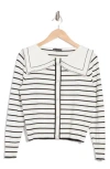 Adrianna Papell Stripe Bow Cardigan In Ivory/black