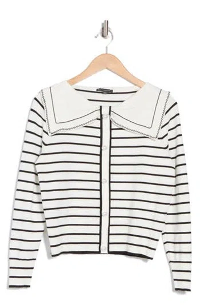 Adrianna Papell Stripe Bow Cardigan In Ivory/black