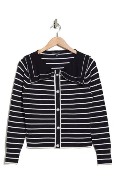 Adrianna Papell Stripe Bow Cardigan In Black