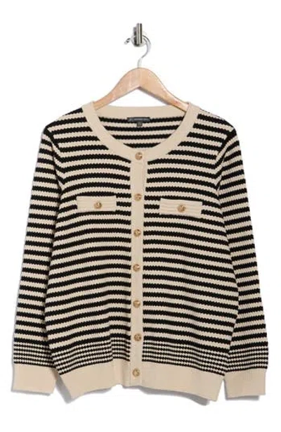 Adrianna Papell Stripe Cardigan In Brown
