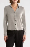 Adrianna Papell Stripe Crop Button-up Shirt In Gray