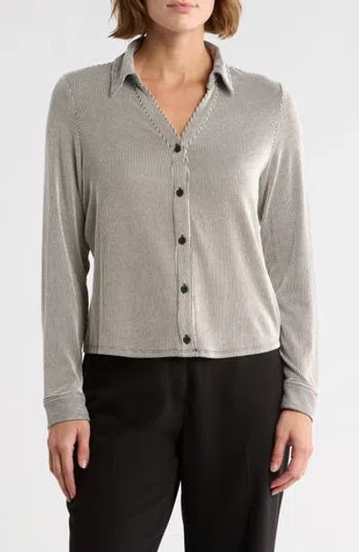 Adrianna Papell Stripe Crop Button-up Shirt In Gray