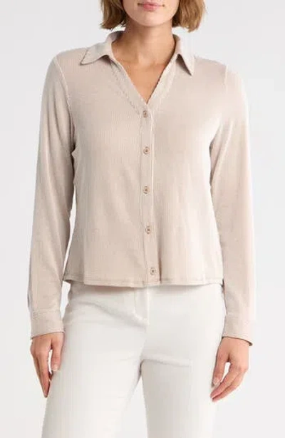 Adrianna Papell Stripe Crop Button-up Shirt In Neutral