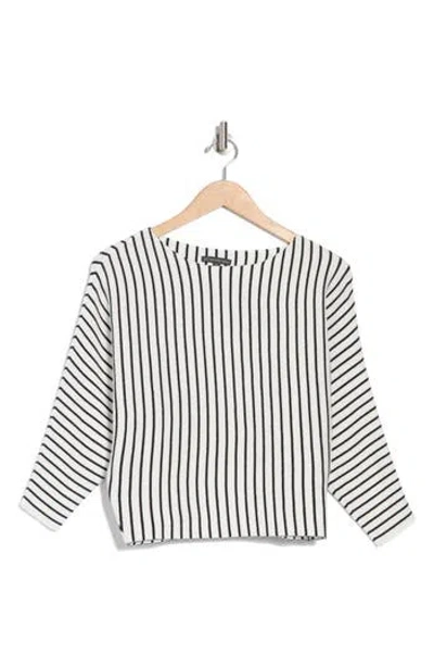 Adrianna Papell Stripe Dolman Sleeve Ribbed Sweater In Ivory/black