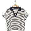 ADRIANNA PAPELL ADRIANNA PAPELL STRIPE KNIT POLO TOP