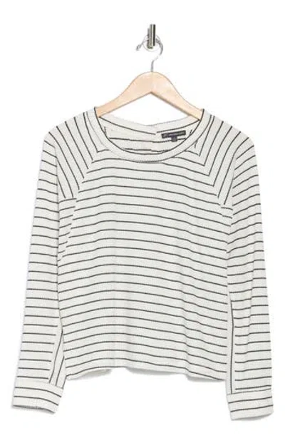 Adrianna Papell Stripe Long Sleeve Textured Knit Top In Ivory/black